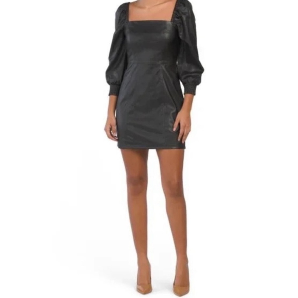 NWT 7 For All Mankind Faux Leather Puff Sleeve Dress - Size Small